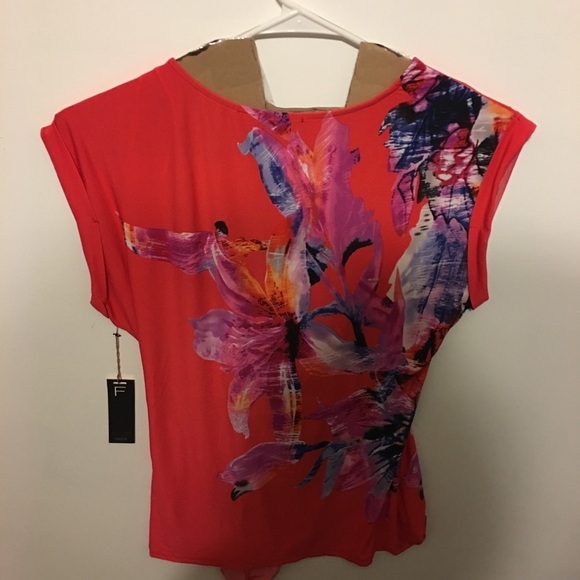 FYLO London Womens Tropical Hibiscus Top Orange Floral SZ L NWT - Picture 2 of 7